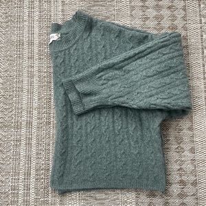 Pink Rose Cropped Crewneck Blue Green Sweater